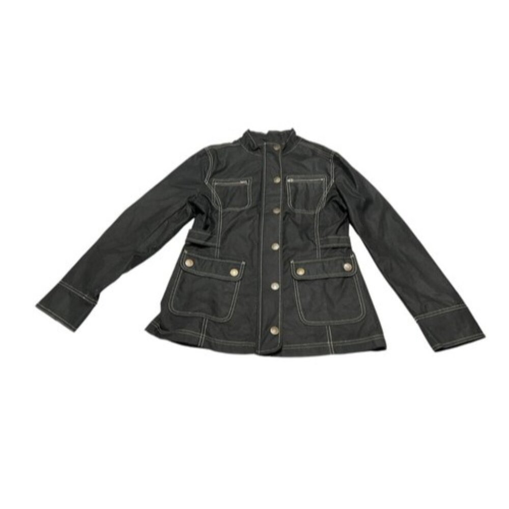 Boden Waxed Cotton Utility Jacket Black with white stitching, US 12